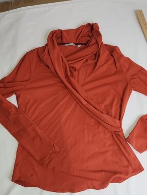 Athleta Rust Orange Wrap-Style Long Sleeve Top